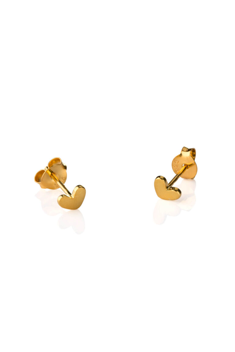 Gold Tiny Heart Stud Earrings on a white background