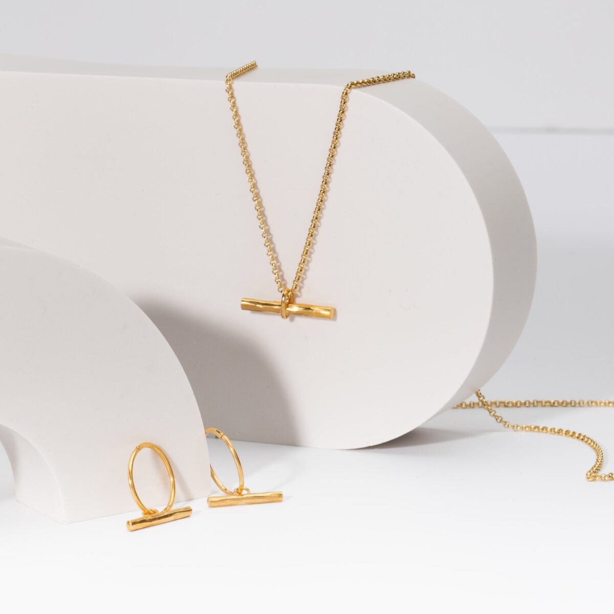 The Willow Gold Bar Necklace and Willow Gold Bar Earrings