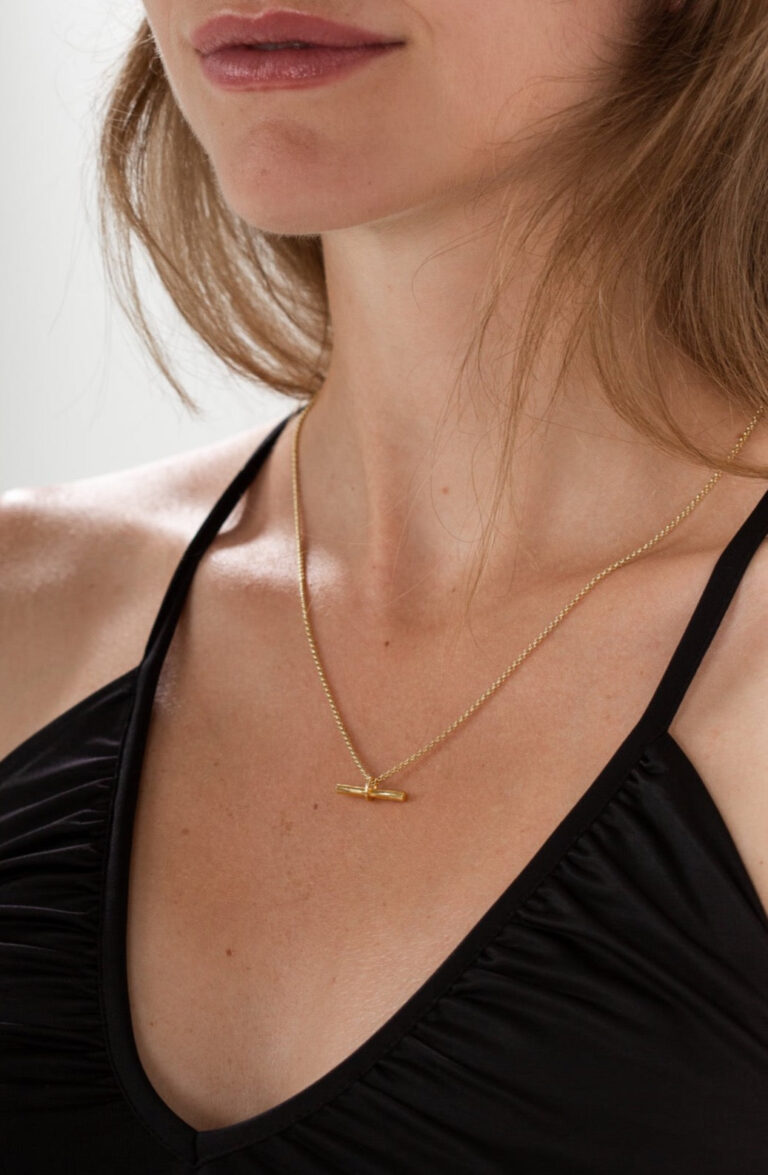 Willow Gold Bar Necklace worn by model