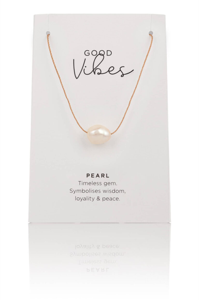Pearl Gold Cord Necklace on card packaging