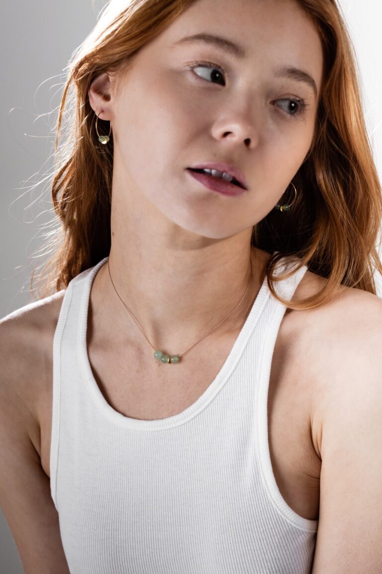 Green Aventurine Gold Cord Necklace worn by model