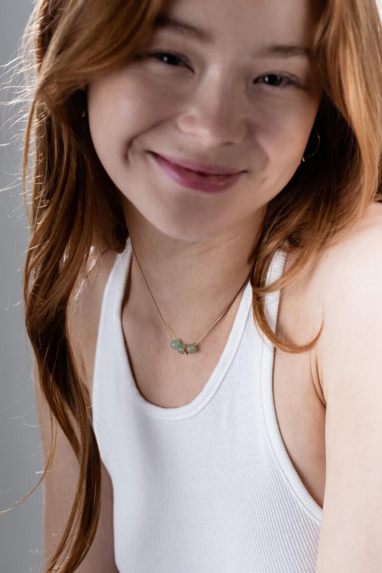 Green Aventurine Gold Cord Necklace worn by model