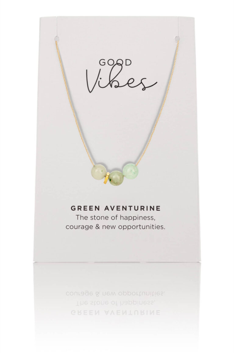 Green Aventurine Gold Cord Necklace on card backing