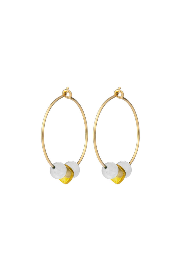 Moonstone Gold Hoop Earrings on white background