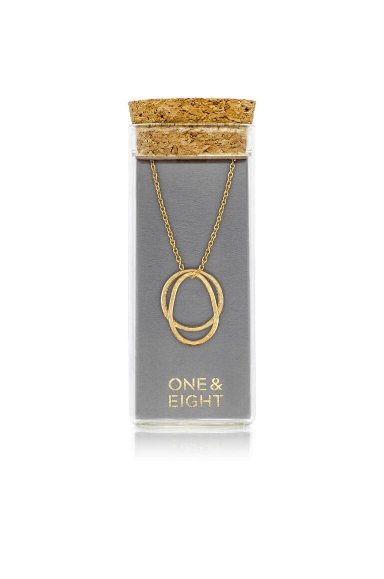 Gold Verona Necklace in glass bottle with lid