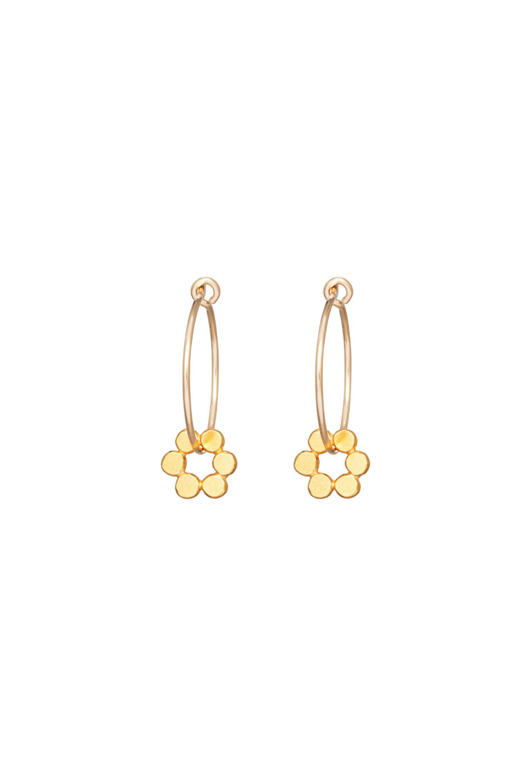 Gold Holly Fern Flower Hoop Earrings