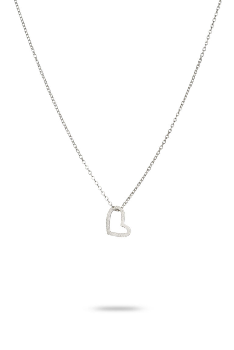 Silver Cupid Heart Necklace on a white background