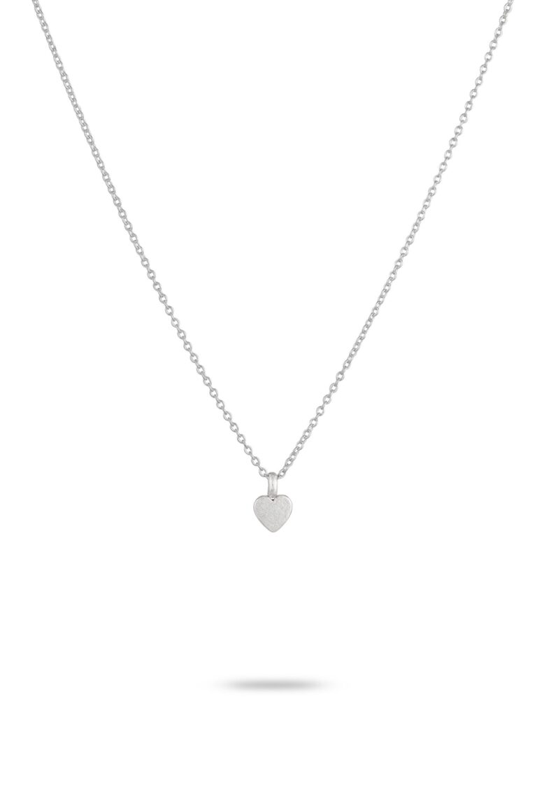 Silver Rosa Heart Necklace on white background