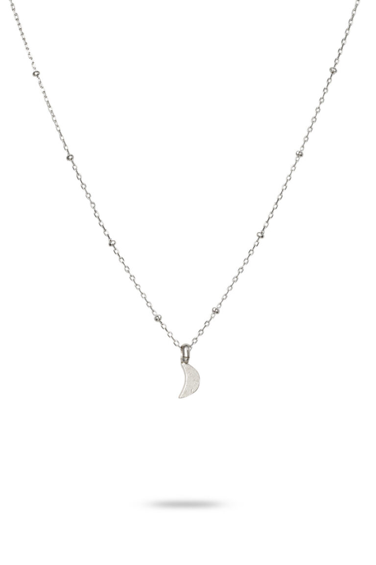Silver Luna Moon Necklace on white background