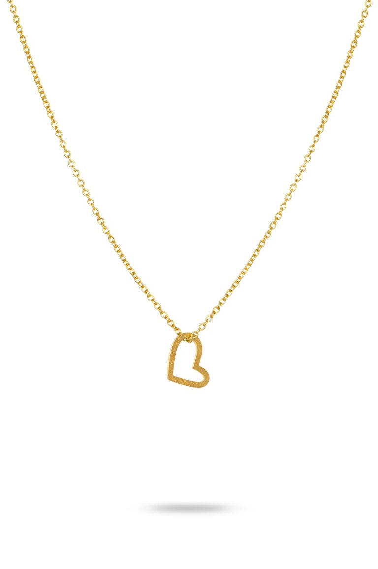 Gold Cupid Heart Necklace on a white background