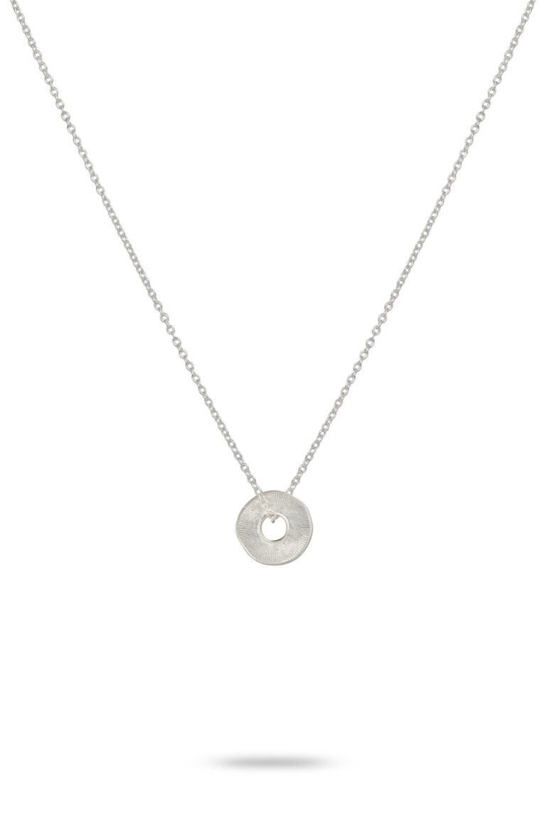 Silver Disc Sorrel Necklace on white background
