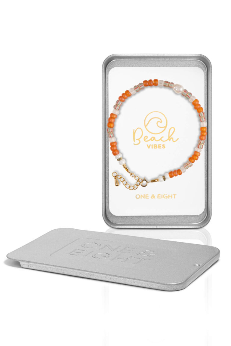 Beach Break Orange Bead Bracelet in reusable tin