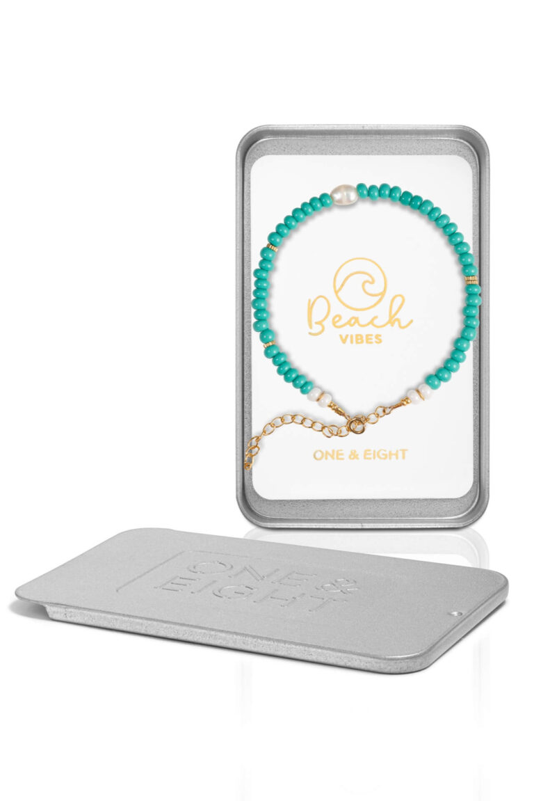 Party Wave Teal Bead Bracelet in reusable tin
