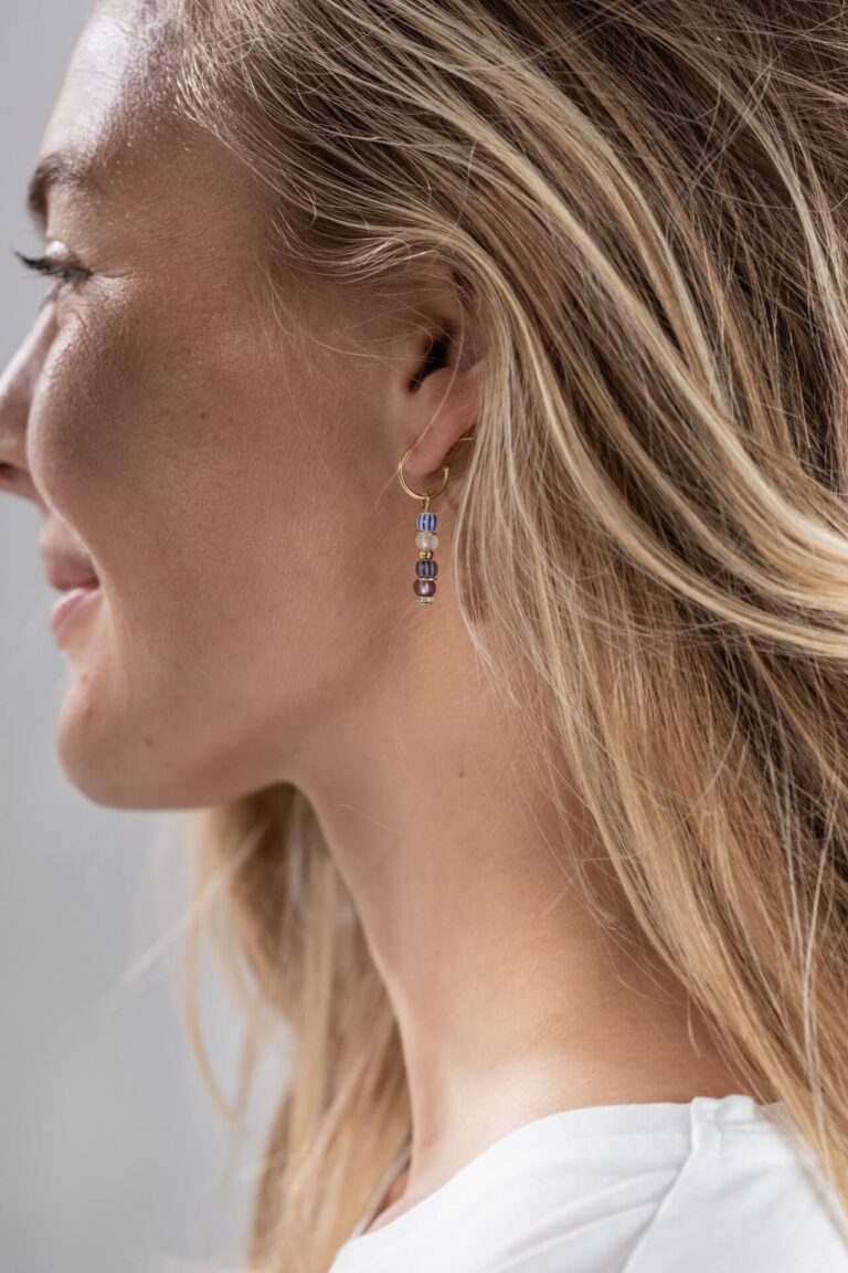 Model with blonde hair wearing Surf Rider Glass Bead Drop Earrings