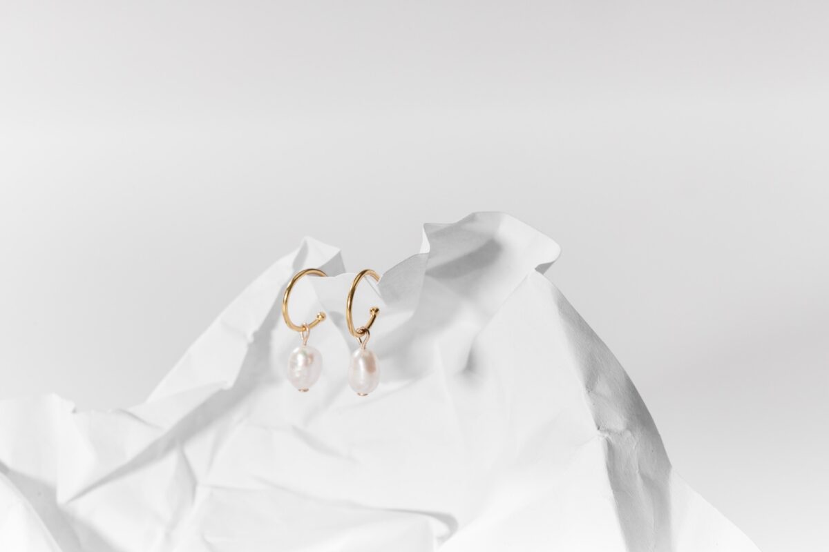 2508 Gold Pearl Hoop Studs Lifestyle 1-OneAndEight