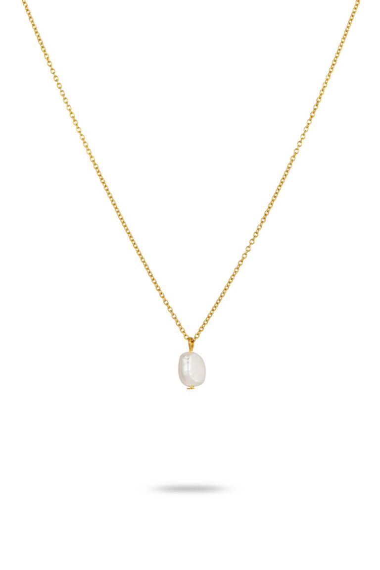 Gold Pearl Necklace on white background