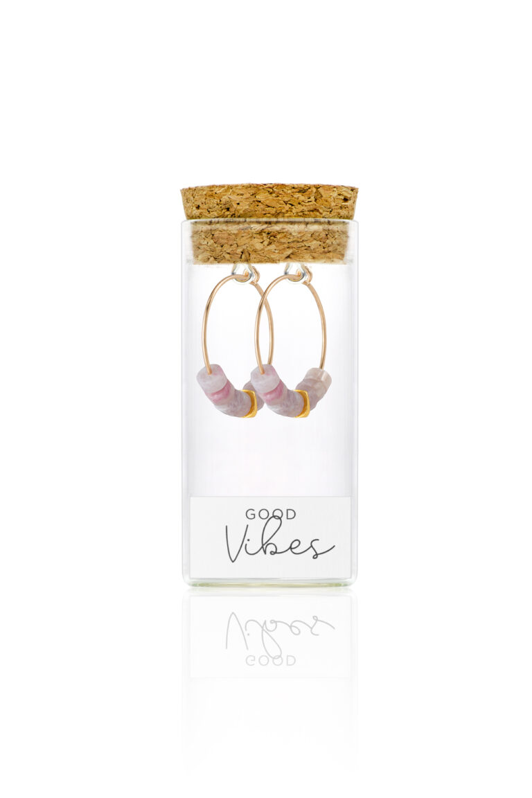 Calming Vibes Lilac Jasper Earrings in a glass bottle with cork lid