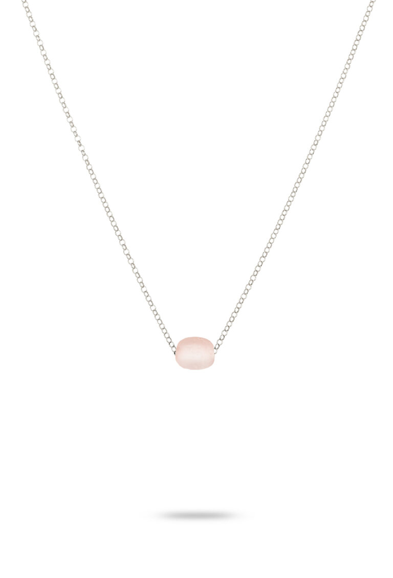 Rose Pink Glass Bead Necklace on white background