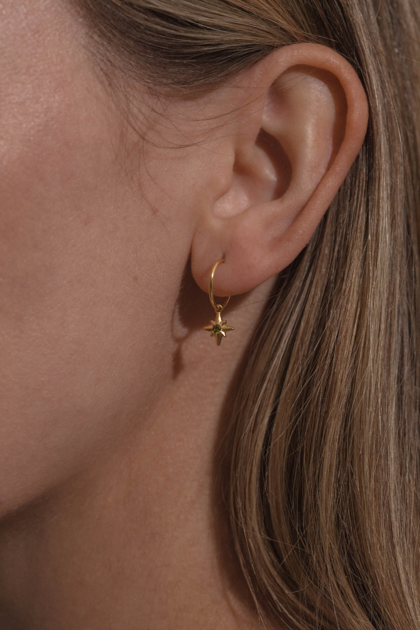 One-and-Eight-2816 Olive Astrid Gold Hoop Studs Model Web Size 2-AW25