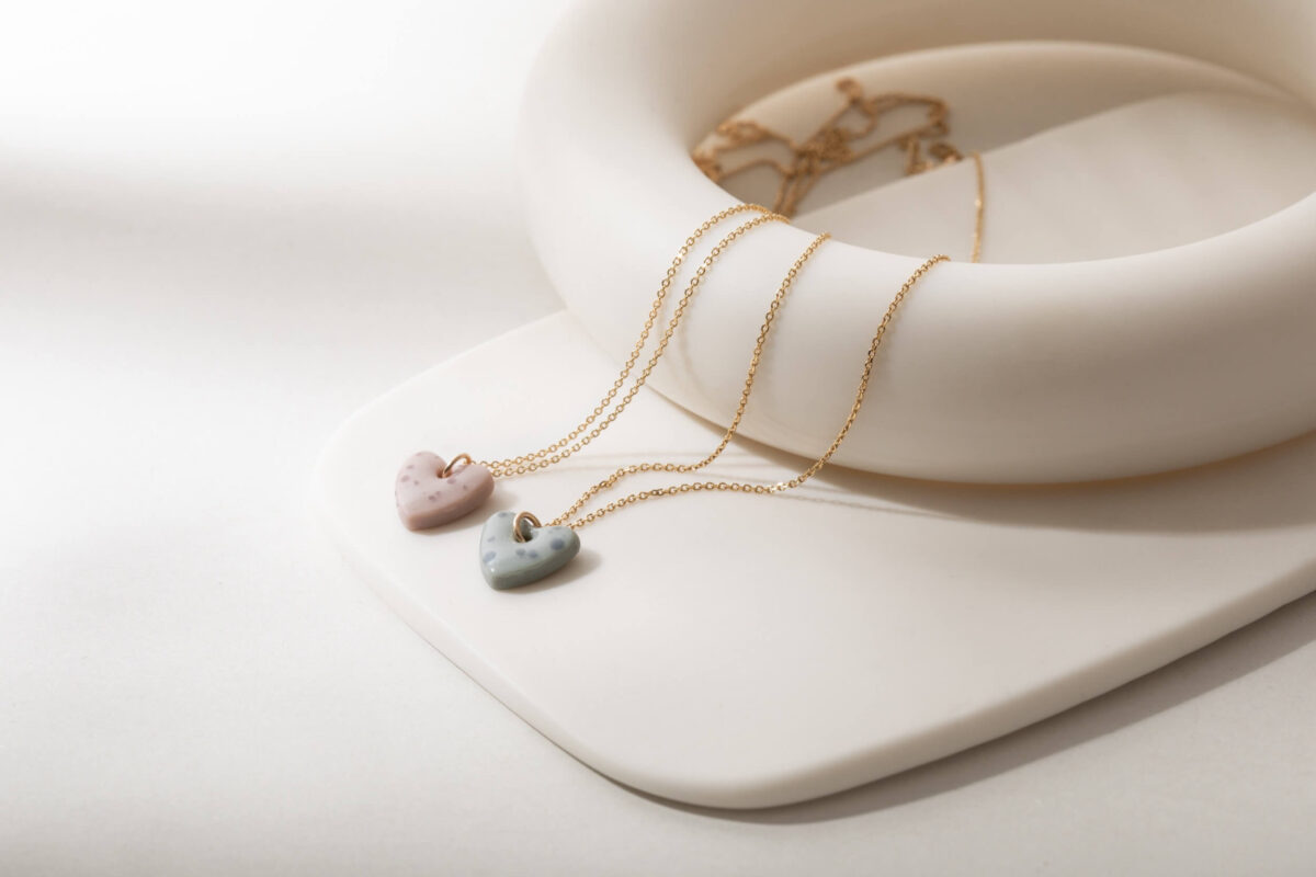 One-and-Eight-SS26-lifestyle-images-2885 2886 Porcelain Blush Heart Necklace Porcelain Clay Heart Necklace 2