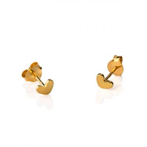 Gold Tiny Heart Stud Earrings on a white background