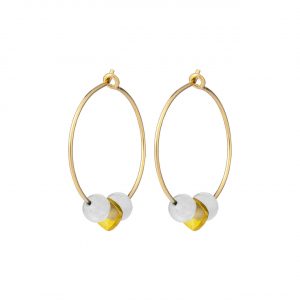 Moonstone Gold Hoop Earrings on white background