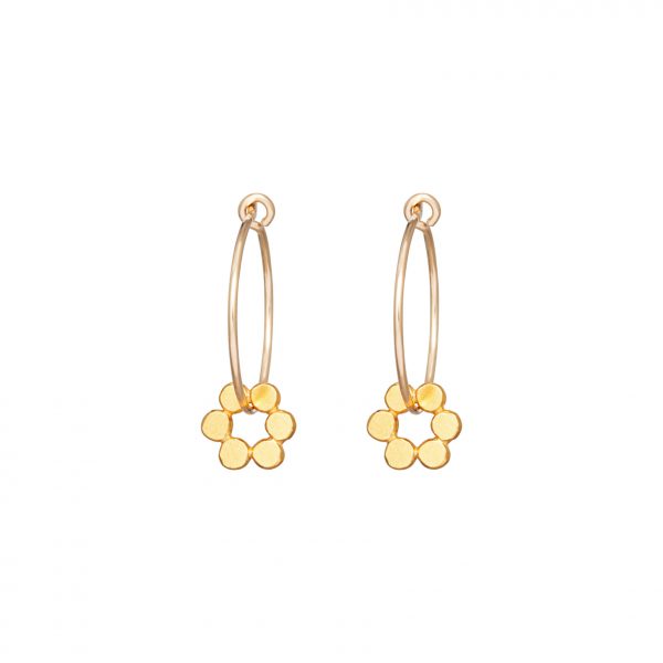 Gold Holly Fern Flower Hoop Earrings