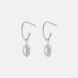 2507 Silver Pearl Hoop Studs 1