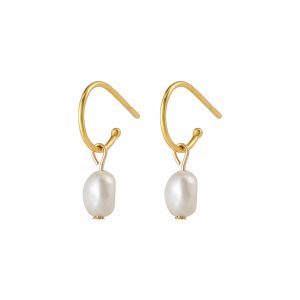 2508 Gold Pearl Hoop Studs 1-OneAndEight