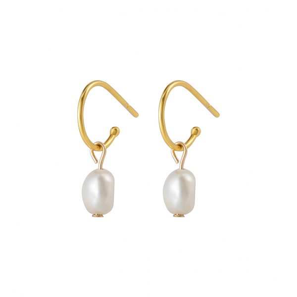 2508 Gold Pearl Hoop Studs 1-OneAndEight