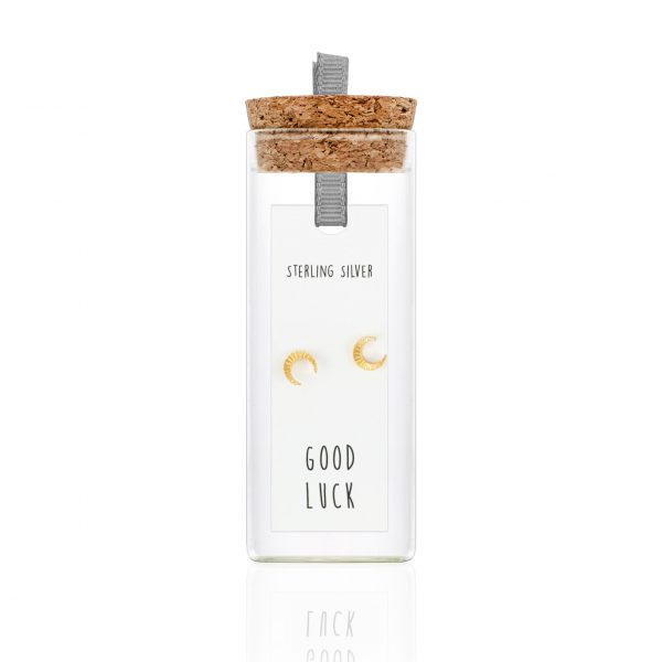 2588 Gold Tiny Crescent Studs Good Luck Product Bottle