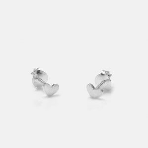 Silver Tiny Brushed Heart Studs Product 1